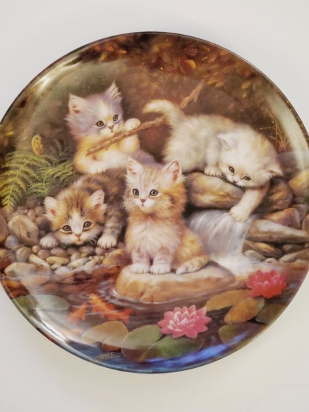 Vintage 1992 At The Water Lily Pond - Kittens on A Journey of Discovery Plate